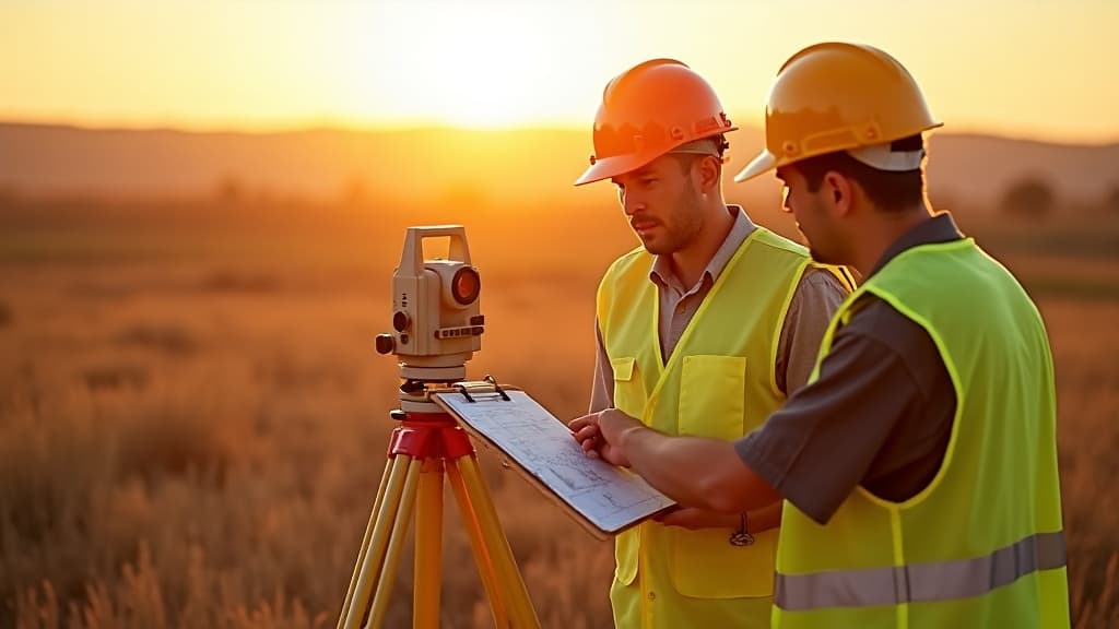 TrueLines surveyors reviewing a survey map in the field