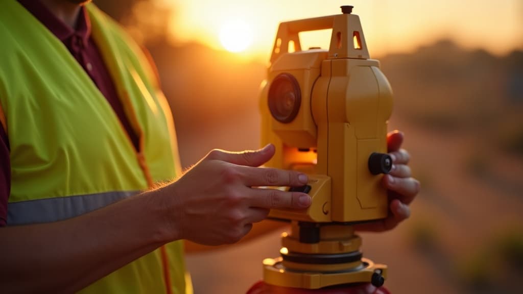 Close-up of a surveyor adjusting a total station
